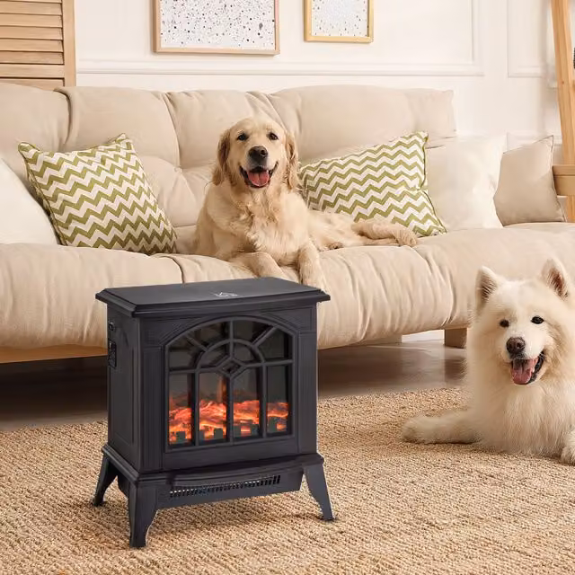 HOMCOM Electric Fireplace Heater with LED Flame Effect, Black Freestanding Stove – 1