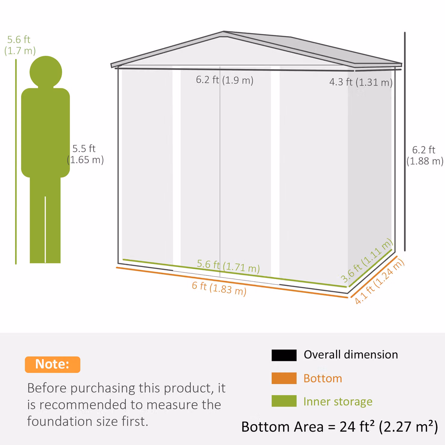 Outsunny Galvanised Steel Garden Shed with Lockable Single Door, Brown, W/D/H: 188 x 121.92 x 124 cm – 3