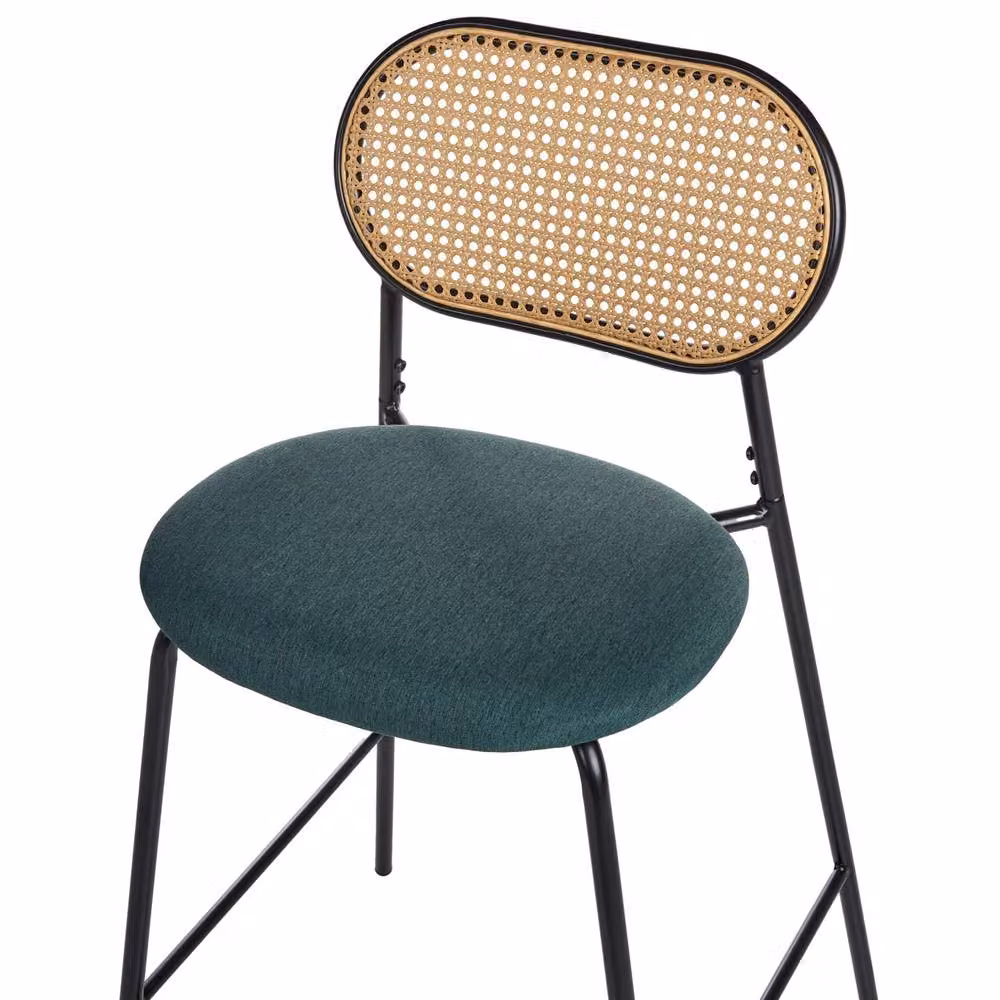 Wyld and Coco Viennese Bar Chairs Set of 2 with Black Metal Frame and Rattan Backrest – 3