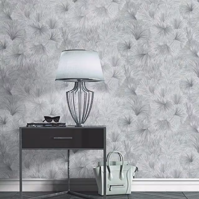 Erismann Ginkgo Flower Botanical Floral Art Nouveau Silver Non-Woven Vinyl Wallpaper Roll