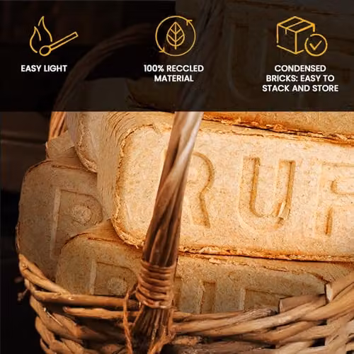Ecoblaze RUF Fire Blocks, Pack of 12 Brown Compressed Organic Hardwood Briquettes for Wood Burners and Firepits – 4