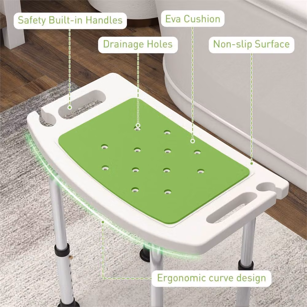 Nordara Green Adjustable Aluminium Bath Stool with Non-Slip Drainage Seat – 3