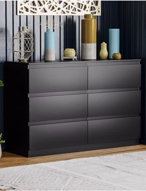 Vida Designs Denver 6 Drawer Chest of Drawers in Black – 1