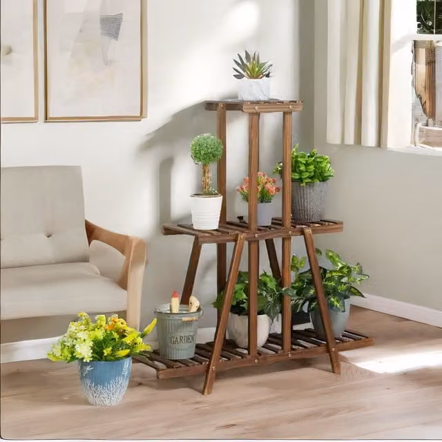 Pirlo Plush 3 Tier Brown Lacquered Bamboo Plant Stand for Indoor and Outdoor Use – 1