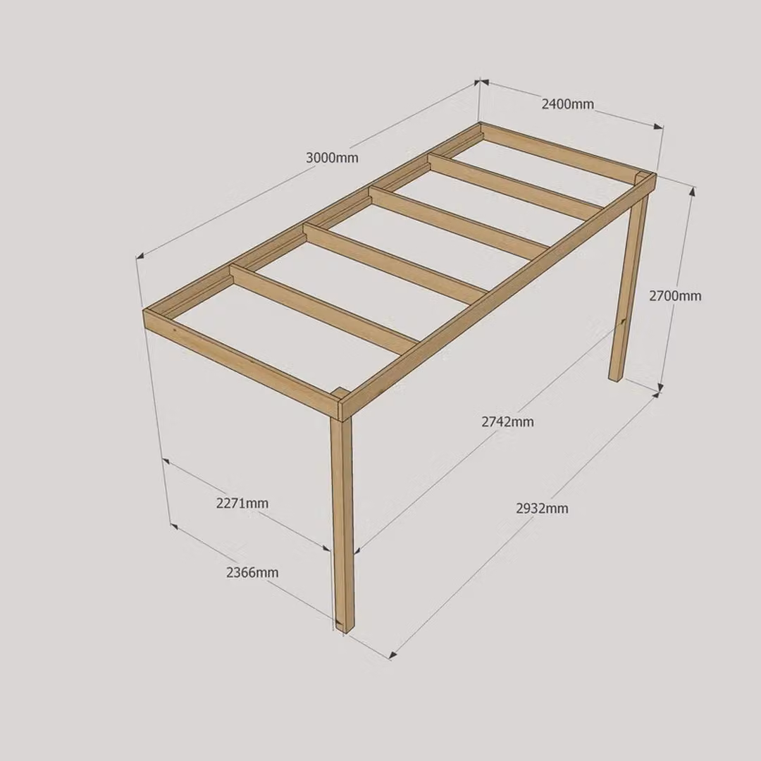 Rutland County Garden Furniture Ltd Wall Mounted Lean-to Box Pergola in Rustic Brown Wood, W: 300 cm, D: 240 cm, H: 270 cm – 2