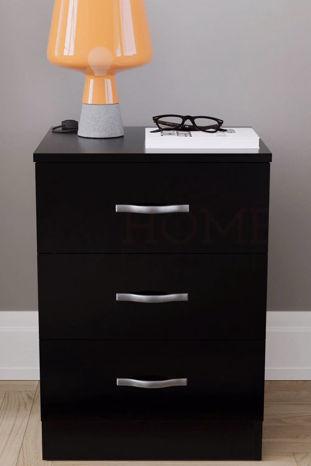 HD Designs Riano 3 Drawer Bedside Cabinet in Black – 3