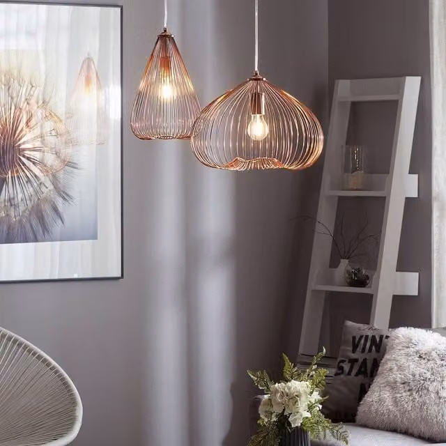 Wyld and Coco Industrial Copper Wire Cage 1-Light Pendant Light with Height Adjustable Suspension – 1