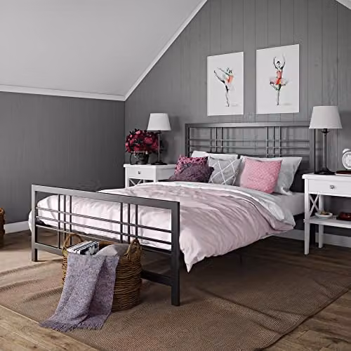 DHP Furniture Burbank Industrial Metal Bed, Black, W/D/H: 180 x 200 x 158.75 cm – 8