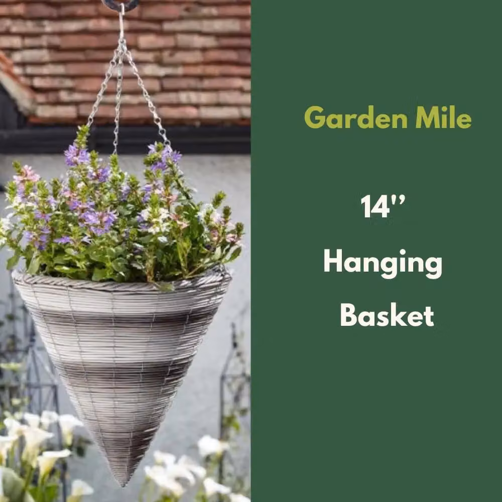 Marco Paul Beige Rattan Effect Hanging Flower Basket Planter – 3