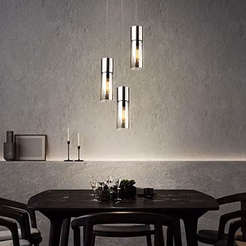 Globo Lighting Modern Cylinder Suspended Pendant Light in Nickel Matt Silver with Transparent Glass and E27 Bulb Holder – 5