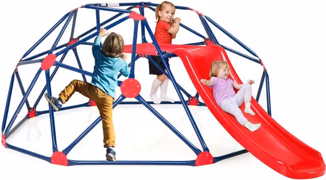 Costway Kids Climbing Frame Dome Climber with Slide in Red