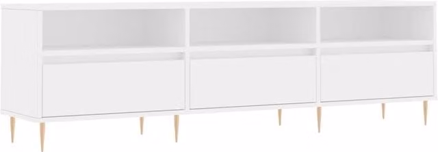 Berkfield Home White TV Cabinet in Matt MDF and Metal, W: 150 cm, D: 30 cm, H: 44.5 cm