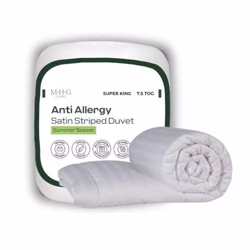 MHG Living Luxury Soft Touch 7.5 Tog Striped Anti-Allergy Microfibre Summer Duvet, White, Super King