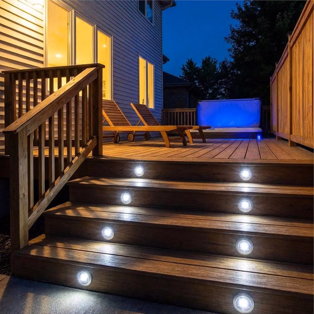 VOGREX 12 Pack Solar Powered LED Garden Decking Lights in Silver Stainless Steel – 4