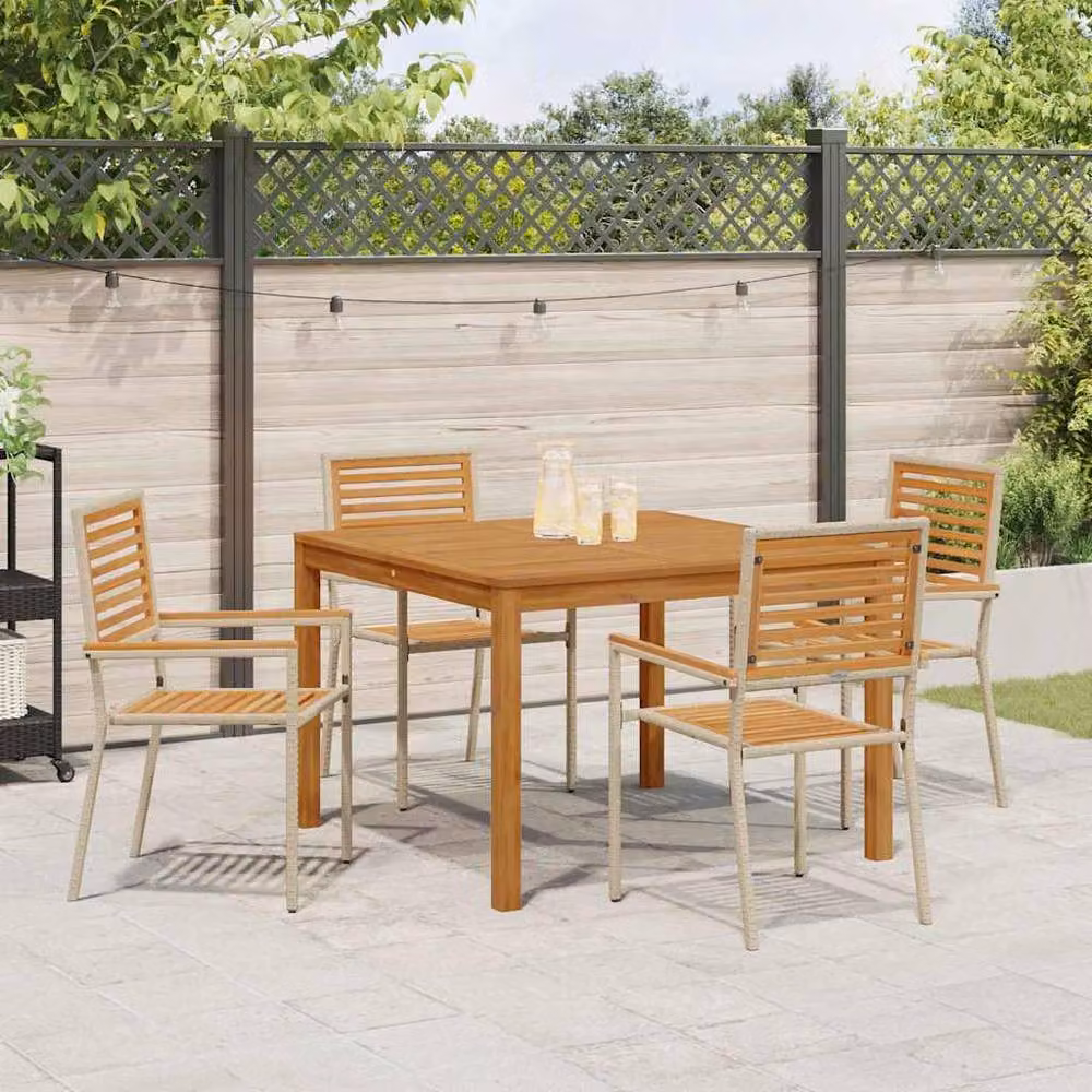 Berkfield Home Elegant 5 Piece Garden Dining Set in Beige Poly Rattan and Acacia Wood – 3