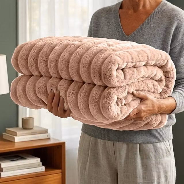 Casabella Ribbed Fleece Blanket in Brown or Pink