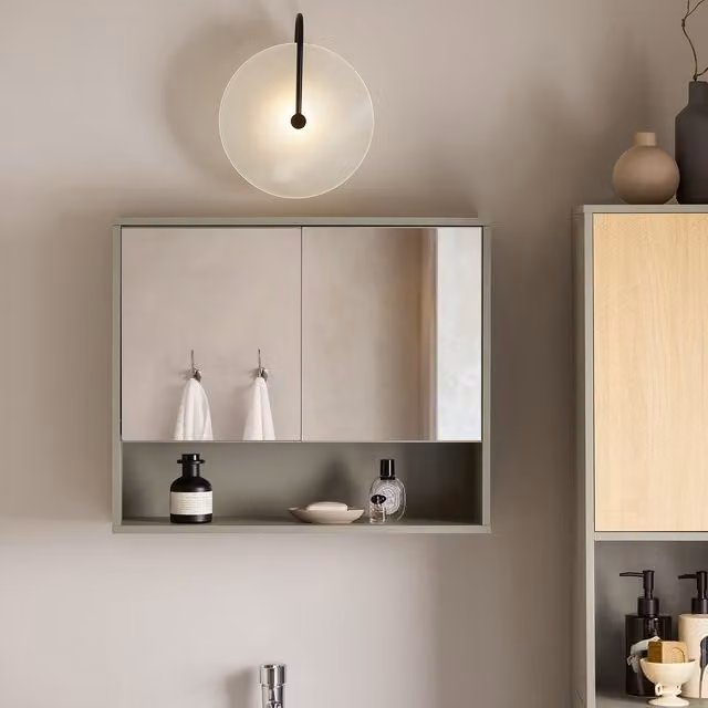SoBuy Modern Grey Wall Mounted Bathroom Mirror Cabinet with Hinged Glass Doors and Internal Shelves