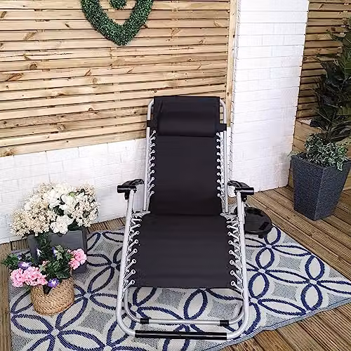 Samuel Alexander Multi Position Zero Gravity Garden Relaxer Sun Lounger in Black and Silver – 4