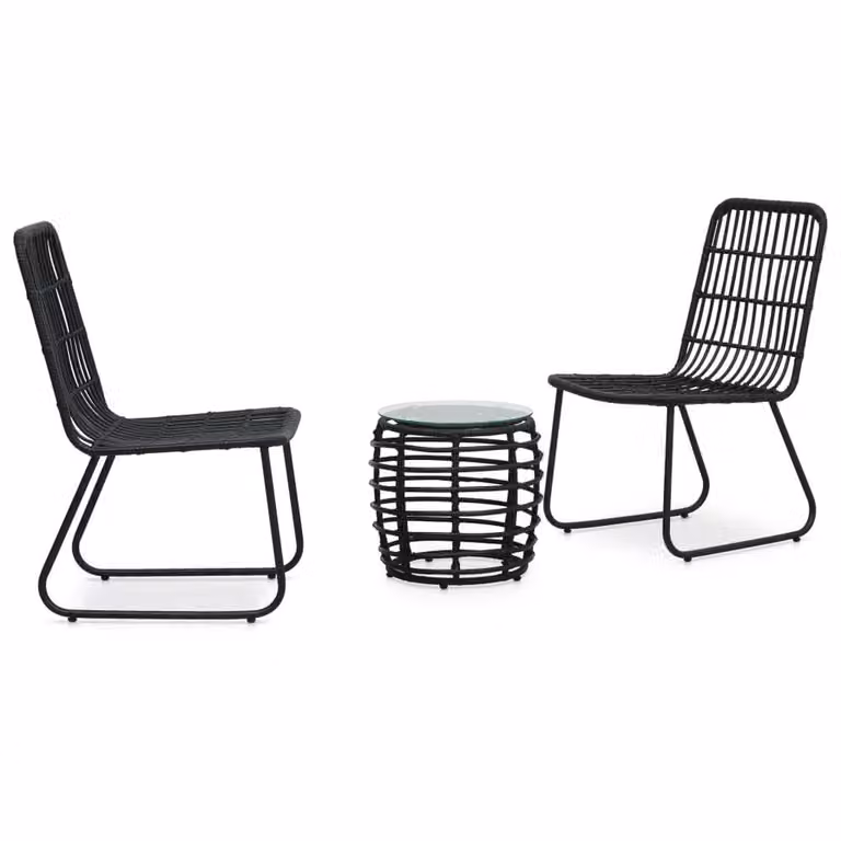 Berkfield Home 3 Piece Poly Rattan Bistro Set in Black with Glass Top