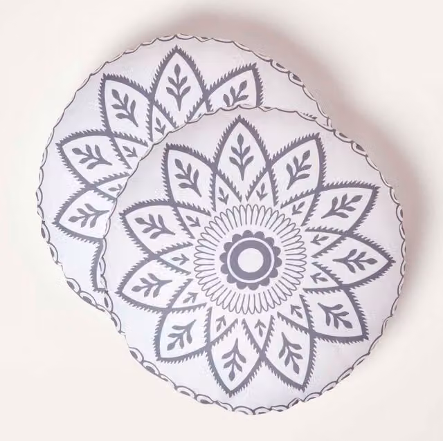 Homescapes Henna Round Grey Outdoor Cushion Set of 2, Diameter: 40 cm