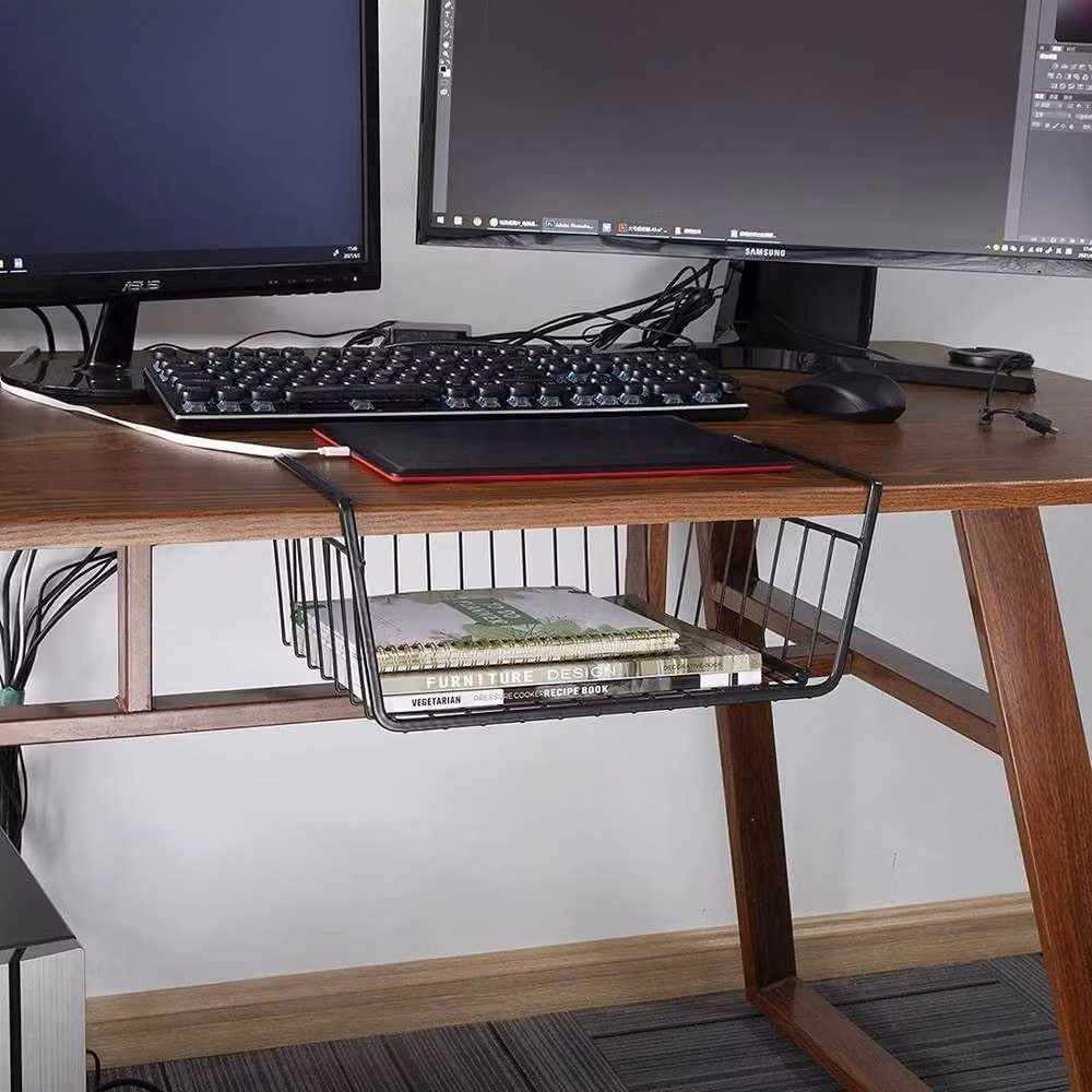 NESTLUNE Set of 2 Heavy Duty Metal Under Shelf Kitchen Storage Baskets in Black – 3