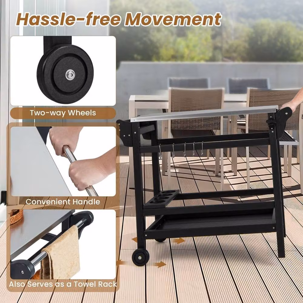 Costway Movable Outdoor Dining Cart and Pizza Oven Stand in Black – 5