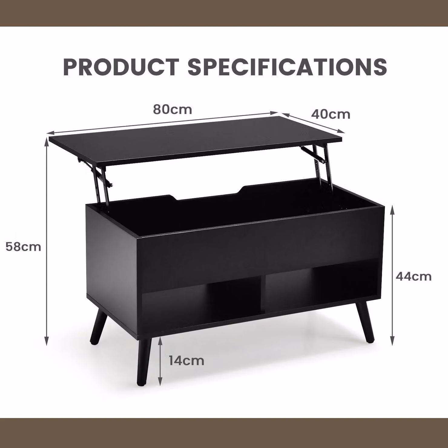 Gymax Modern Rectangular Lift Top Coffee Table with 2 Open Shelves in Black – 2