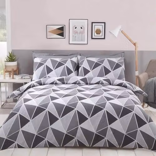 Rapport Home Double Duvet Cover Set in Grey and Blue, Reversible Geometric Polycotton Bedding with Pillowcase, W/D/H: 200 x 200 cm
