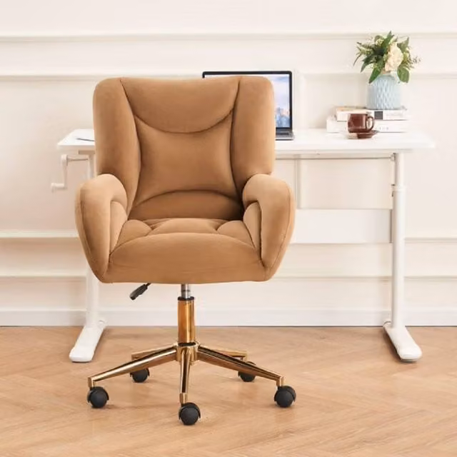 STILVORA Modern Velvet Swivel Task Chair in Brown with Adjustable Height and Castors – 1
