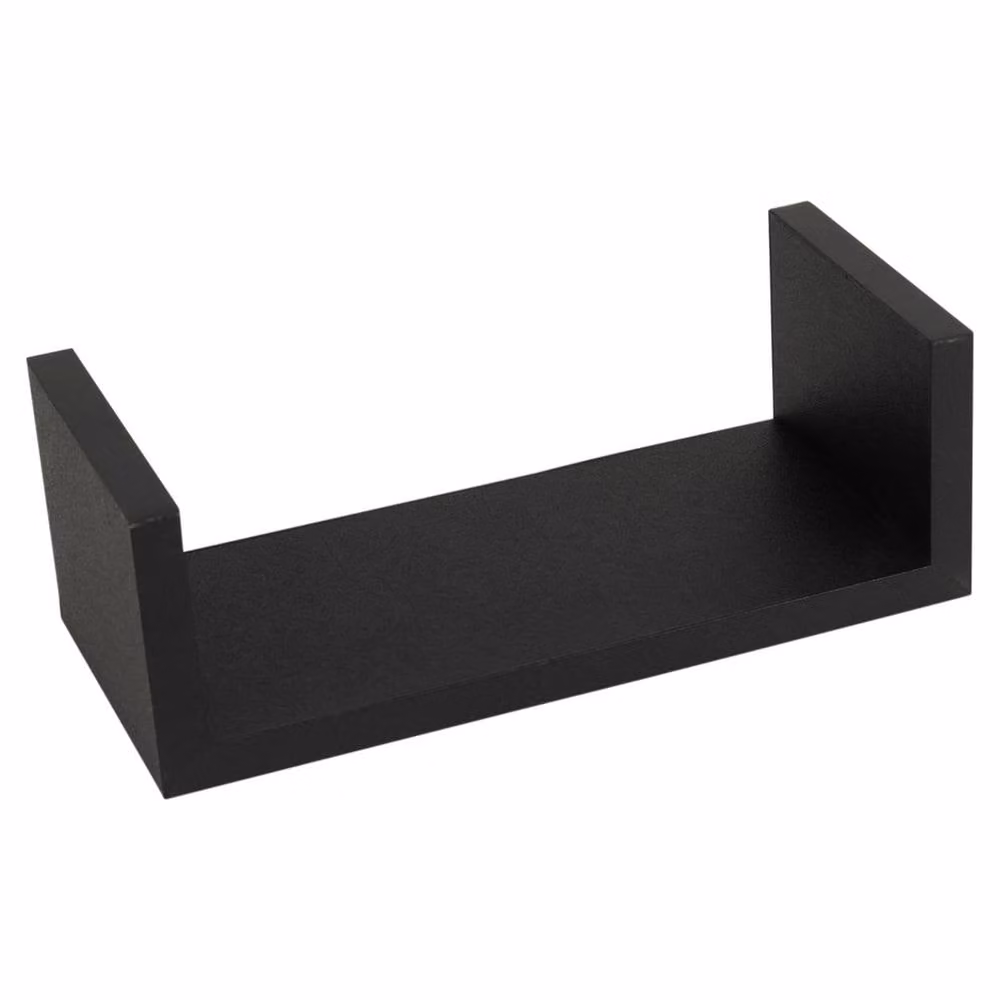 FORGEVIO Set of 3 U-Shaped Floating Wooden Wall Shelves in Black – 1