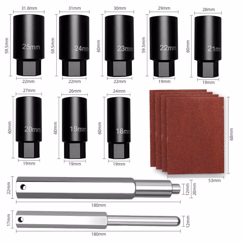 Ventryn 10-Piece Locking Wheel Nut Removal Socket Set, 18-25mm, Black – 3