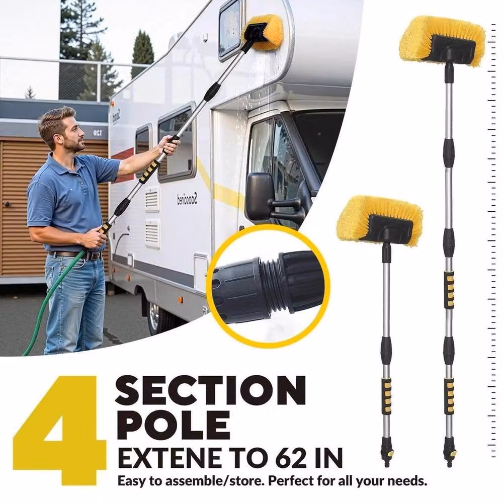 NESTLUNE Yellow Water Fed Extendable Car Wash Brush with Aluminium Telescopic Handle, W: 15 cm, H: 150 cm – 4