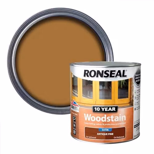 Ronseal 10 Year Woodstain Antique Pine, 2.5L, Brown, Weatherproof and Water Repellent