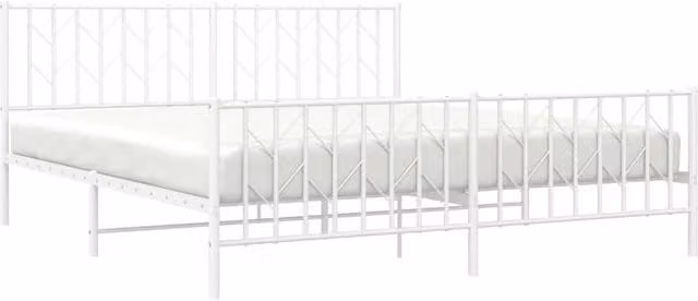 Berkfield Home Metal Bed Frame with Footboard, White, W: 183 cm, D: 187 cm, H: 90 cm – 1