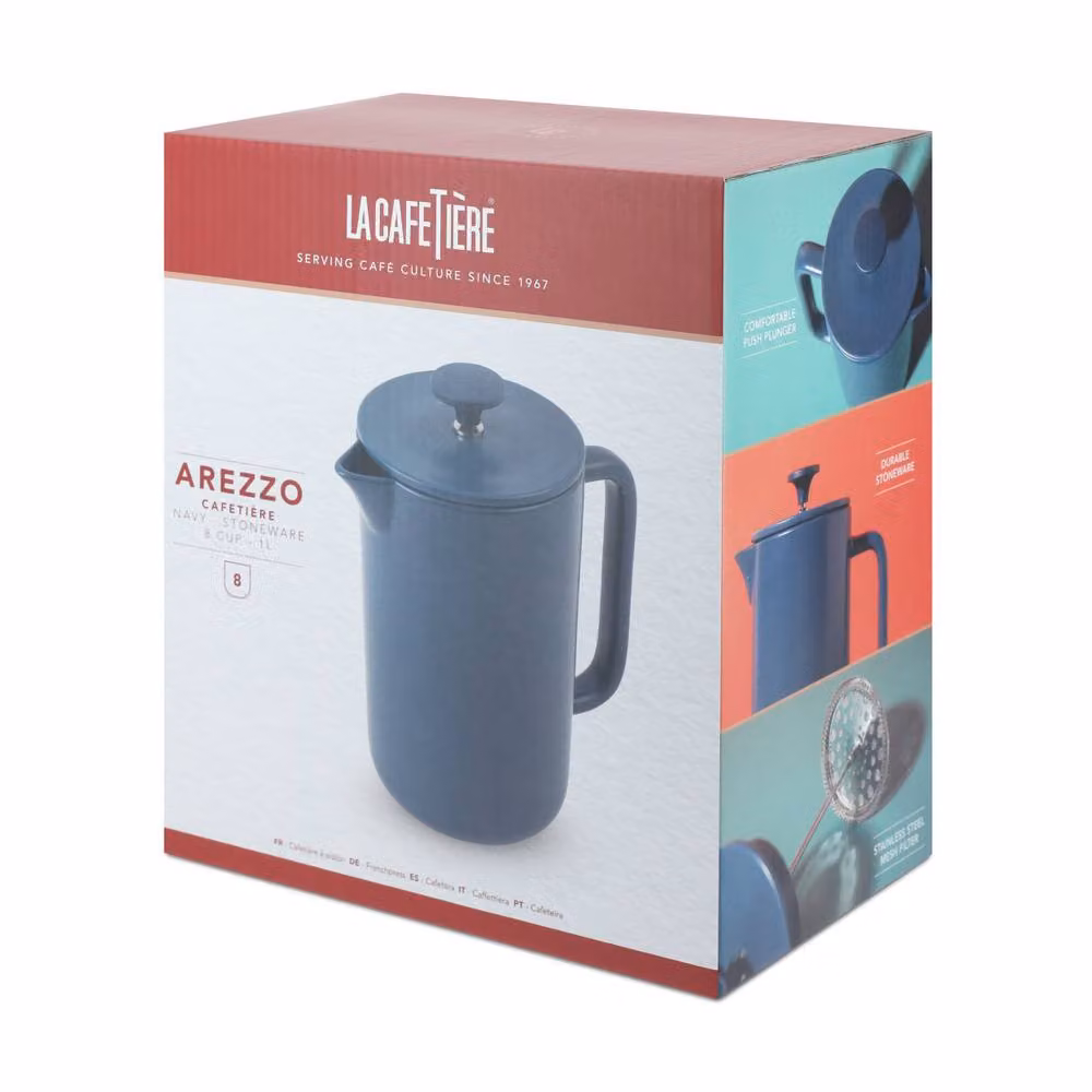 La Cafetiere Arezzo 1L Stoneware French Press Cafetiere, Blue – 8