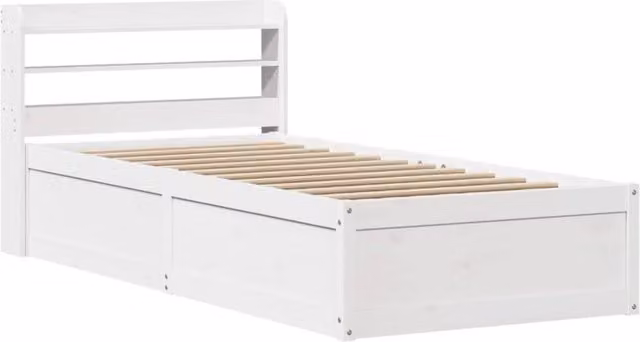 Berkfield Home Small Single Bed Frame with Headboard in White Solid Pine Wood W/D/H: 75 x 190 x 75 cm