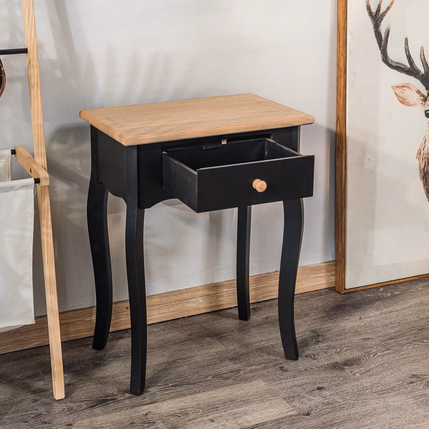 Nordlys Scandinavian Style Black Lacquered Beech Wood Bedside Table – 3