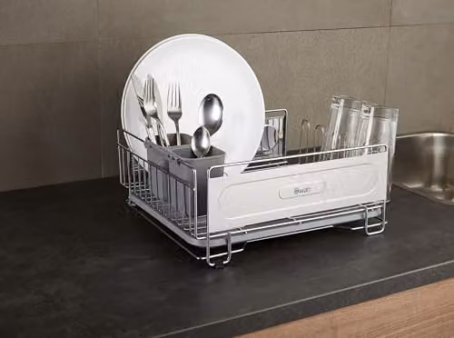Swan Silver Metal Dish Rack with Drip Tray, Cutlery Holder and Cup Holder, W/D/H: 43.5 x 29.5 x 15.5 cm – 2