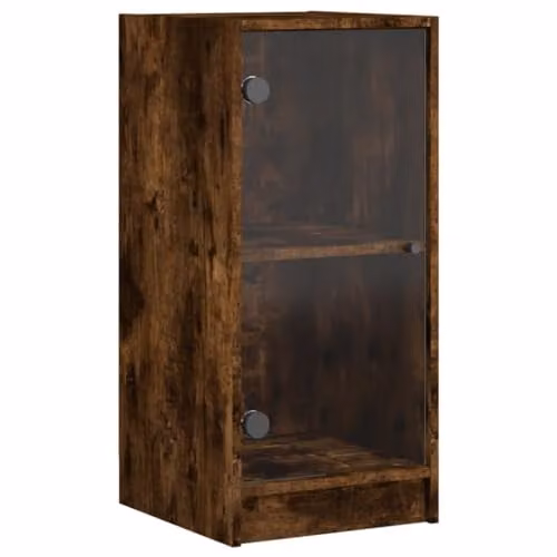 vidaXL Modern Side Cabinet with Glass Doors in Smoked Oak, W/D/H: 75.5 x 35.0 x 37.0 cm – 1