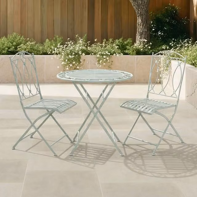 Charles Bentley Rustic Metal Garden Bistro Set in Green – 1