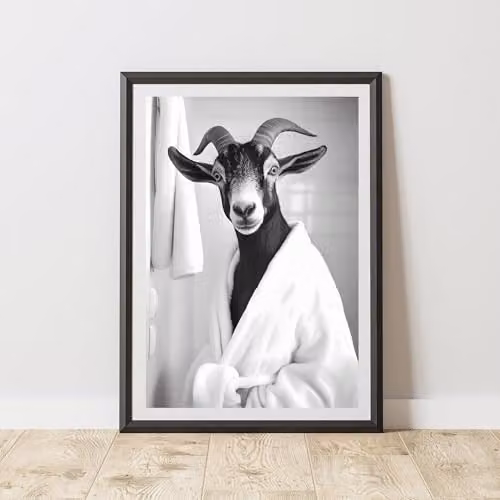 60 Second Makeover Goat Bathrobe Animal Print Paper Poster, W: 21.0 cm, H: 29.7 cm