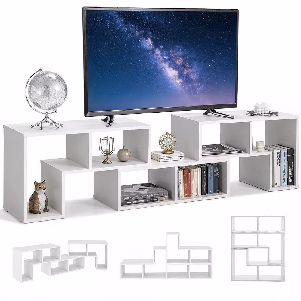FLAVORA Modern White Combination TV Media Stand for TVs up to 65 Inch – 2