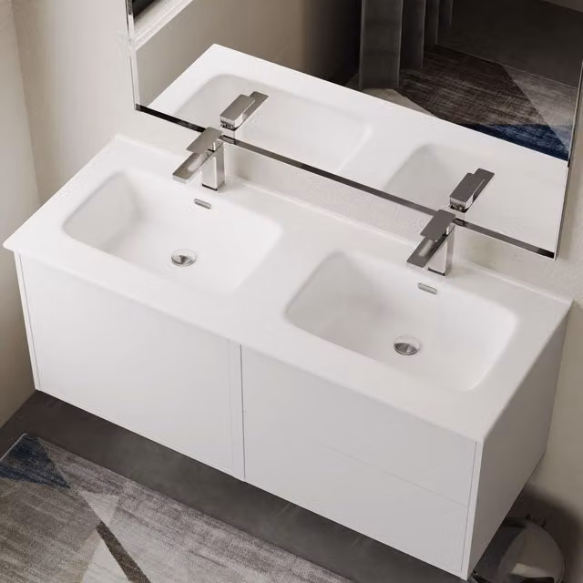 Banyetti Athena Rectangular Ceramic Porcelain Countertop Basin Sink in Gloss White, W: 120 cm, D: 46.5 cm, H: 16.5 cm