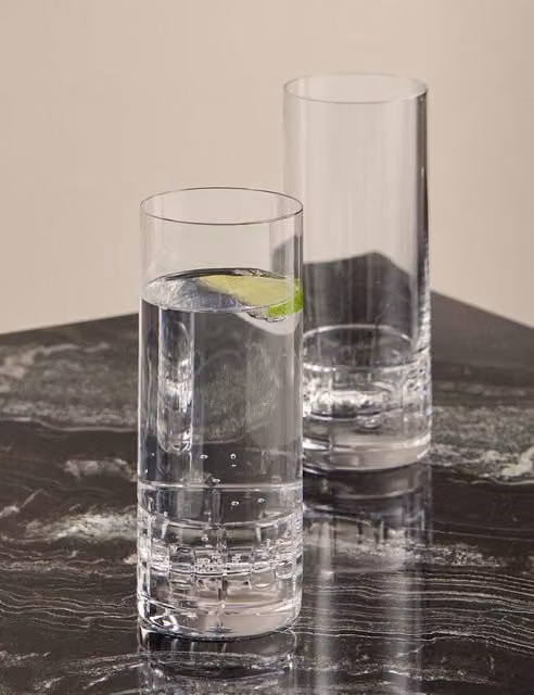 M&S x Kelly Hoppen Set of 4 Etched Geometric Crystal Hi Ball Tumbler Glasses, Clear