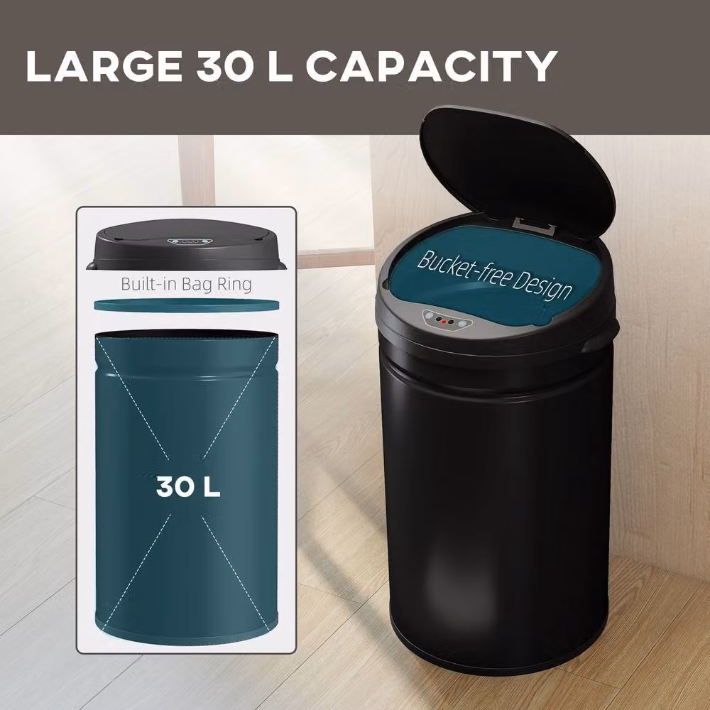 STILVORA 30L Sensor Bin in Black with Soft-Close and Fingerprint-Proof Stainless Steel Finish – 4