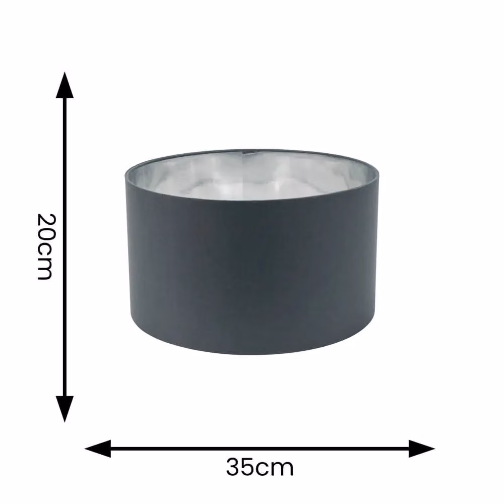 ValueLights Reni Cylinder Pendant Lamp Shade in Anthracite and Silver with Warm White Bulb, Width: 45 cm – 5