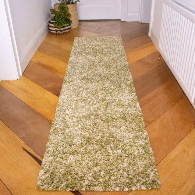 The Rug House Super Soft Mottled Shaggy Area Rug in Green and Beige, W: 60 cm, L: 240 cm