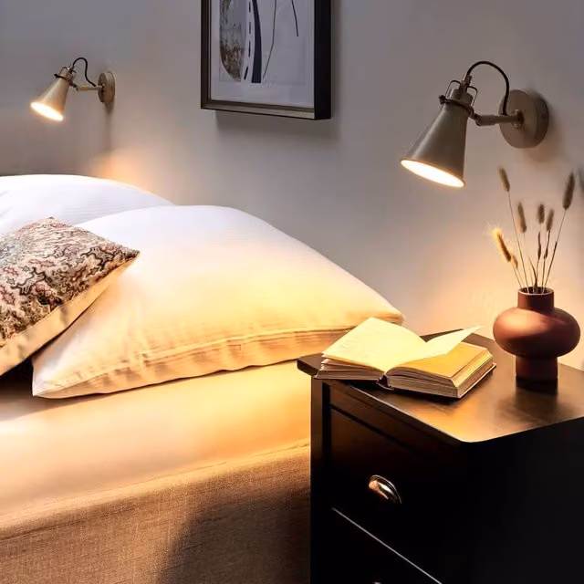 Wyld and Coco Set of 2 Beige Industrial Metal Wall Lamps with Adjustable Cone Shades – 1