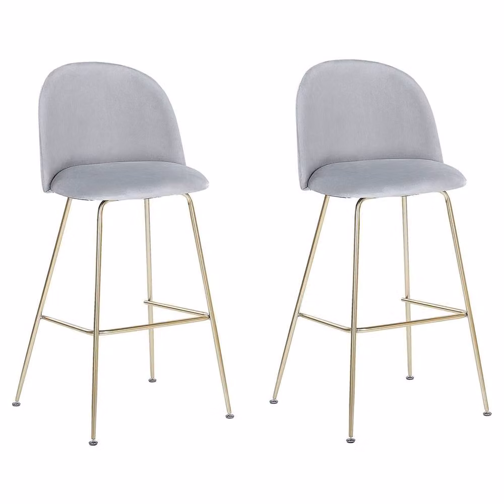 Wyld and Coco Grey Velvet Counter-Height Bar Chair with Gold Metal Frame – 2
