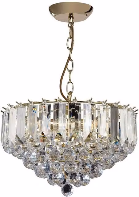 Netlighting Fargo 3 Light Ceiling Pendant in Gold and Brass with Transparent Acrylic, E14, Diameter: 38 cm – 1